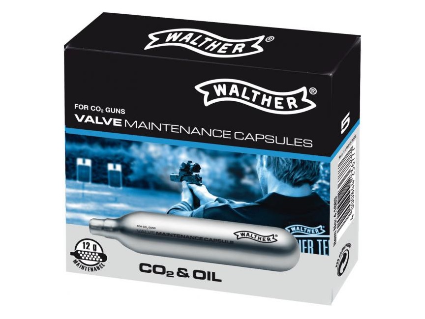 Walther VALVE MAINTENANCE CAPSULES Co2 Capsules 12 gram package of 5